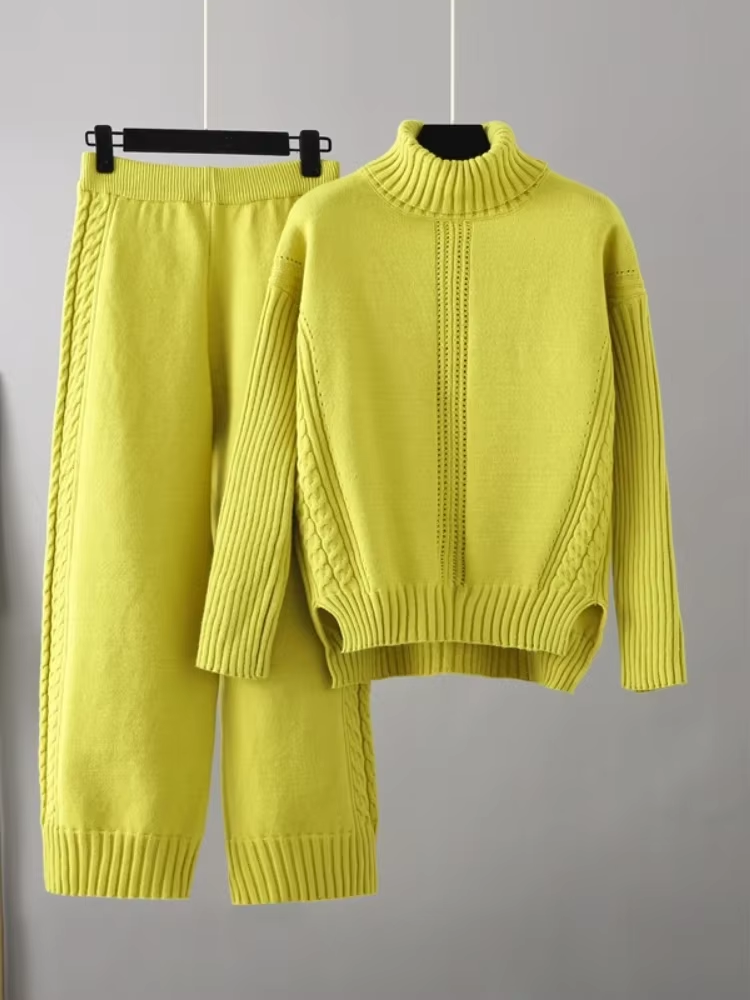 Scarlett | Chic High-Neck Knit Sweater & Loose Pants Set