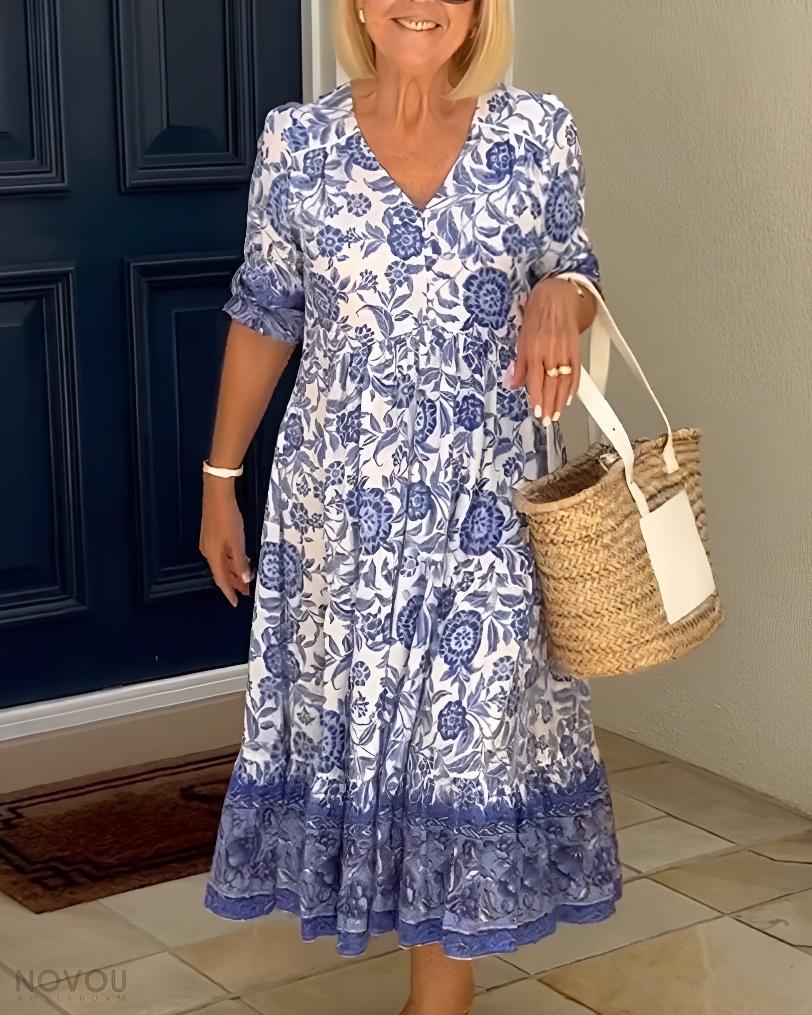 Aria | Elegant Floral V-Neck Maxi Dress