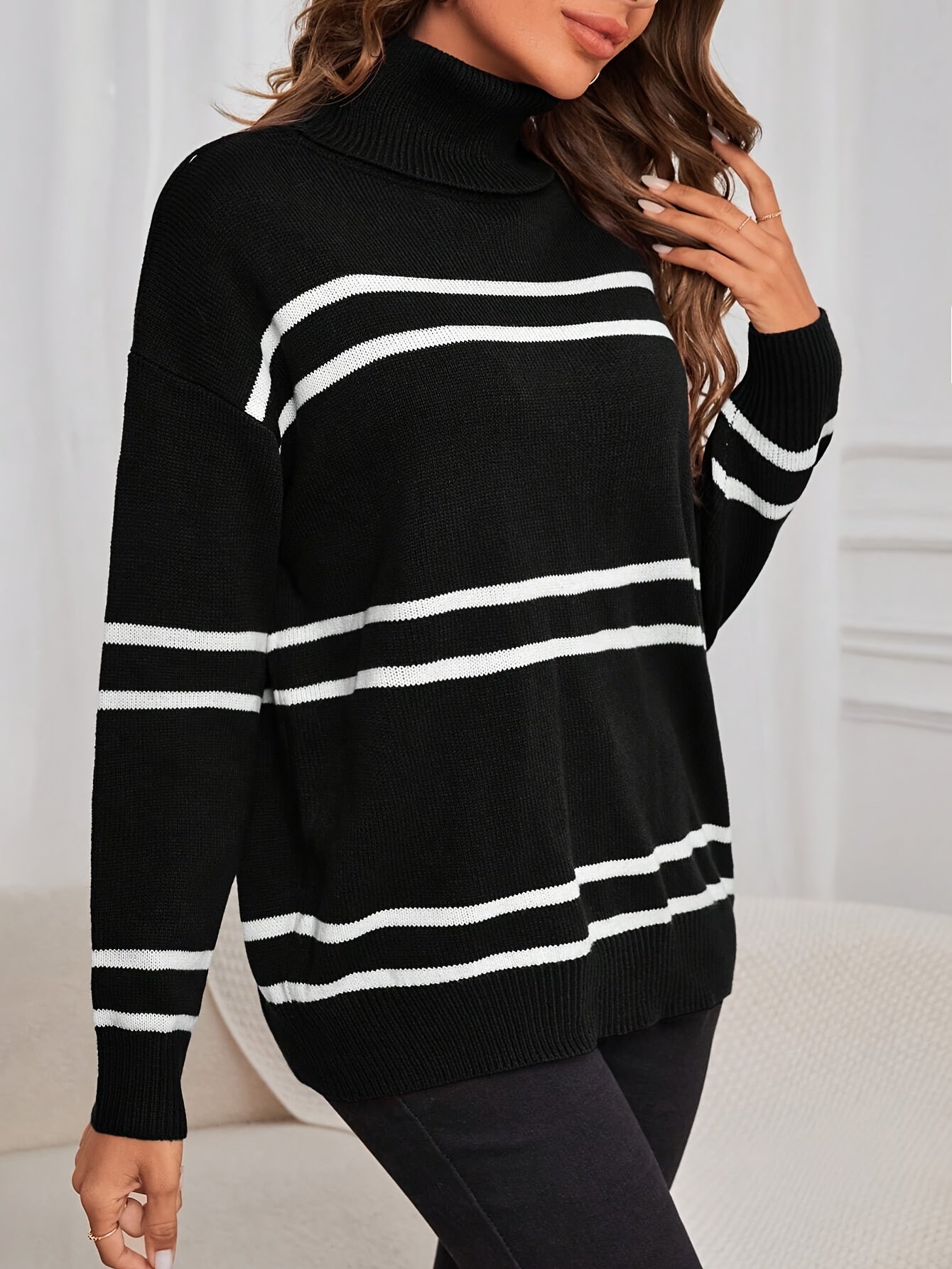 Thea | Striped Turtleneck Sweater
