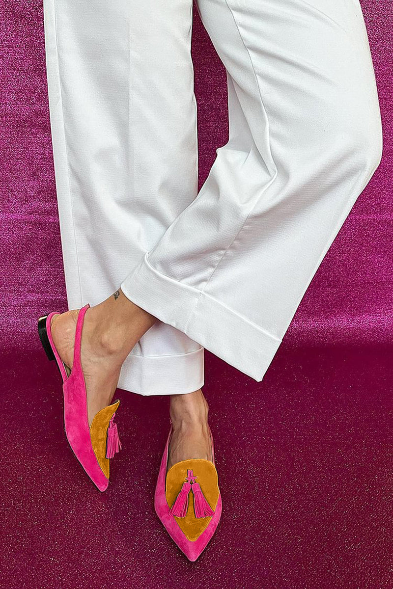 Frendessa | Colorful ballet flats with fringes and a decorative ankle strap
