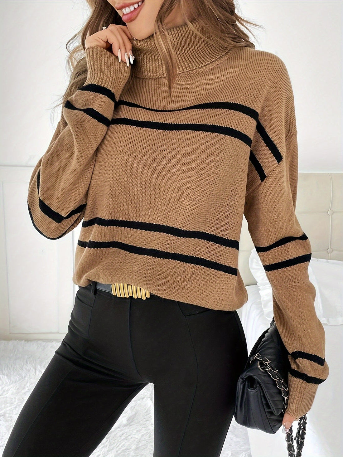 Thea | Striped Turtleneck Sweater