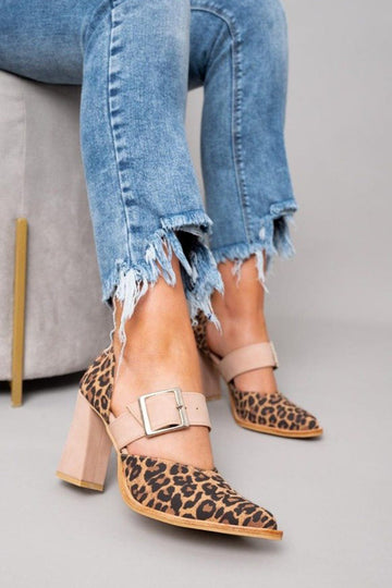 Selveta | Leopard Print Suede Sandals with Stable Heel