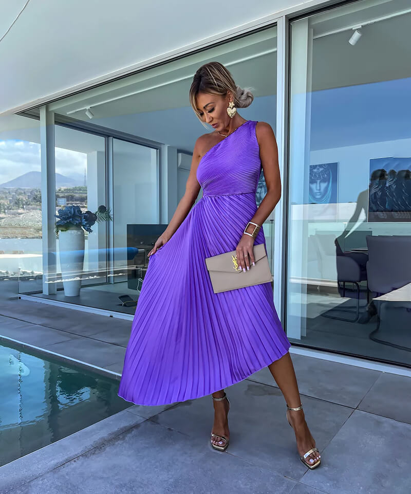 Marjorie | Elegant One Shoulder Midi Dress