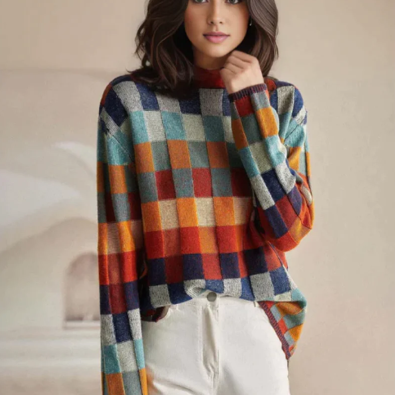 Sophia | Cozy Cashmere Patchwork Turtleneck