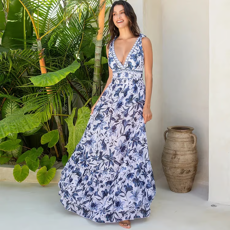 Sophia | Chic Floral V Neck One-Piece Swimsuit Set