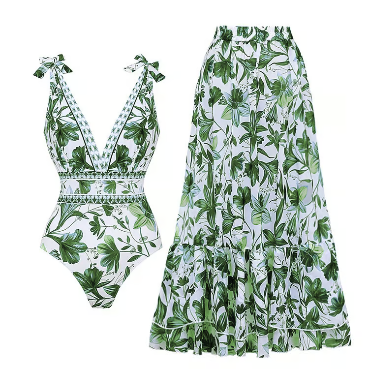 Sophia | Chic Floral V Neck One-Piece Swimsuit Set