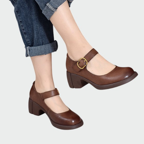 Olivia - Chunky-Heel Buckle Mary Jane Shoes