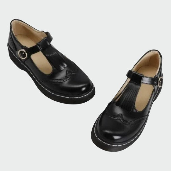 Olivia - Elegant T-Bar Leather Shoes