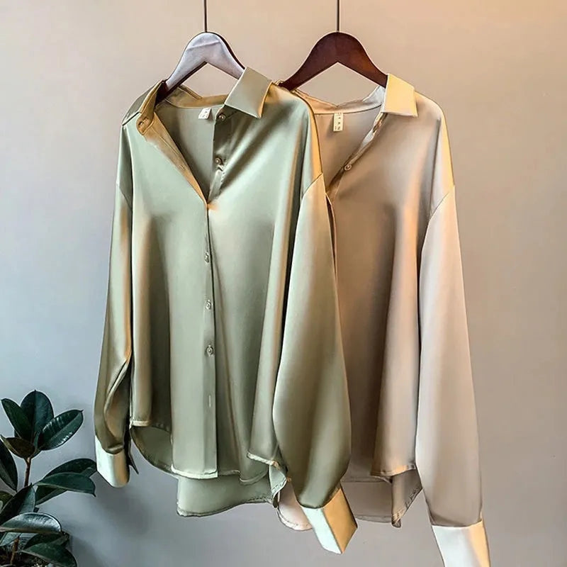 Olivia | Long Sleeved Luxe Satin Blouse