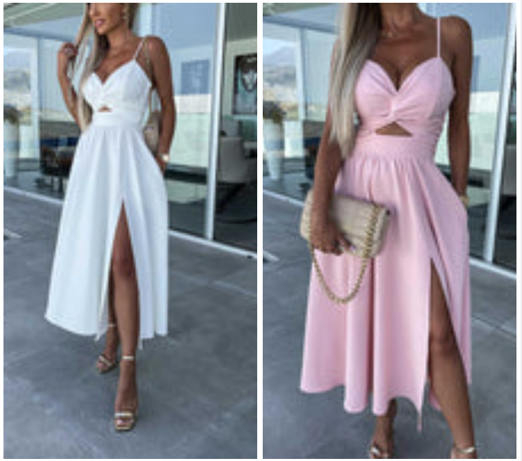 Vanette | Elegant Strappy Front Slit Midi Dress