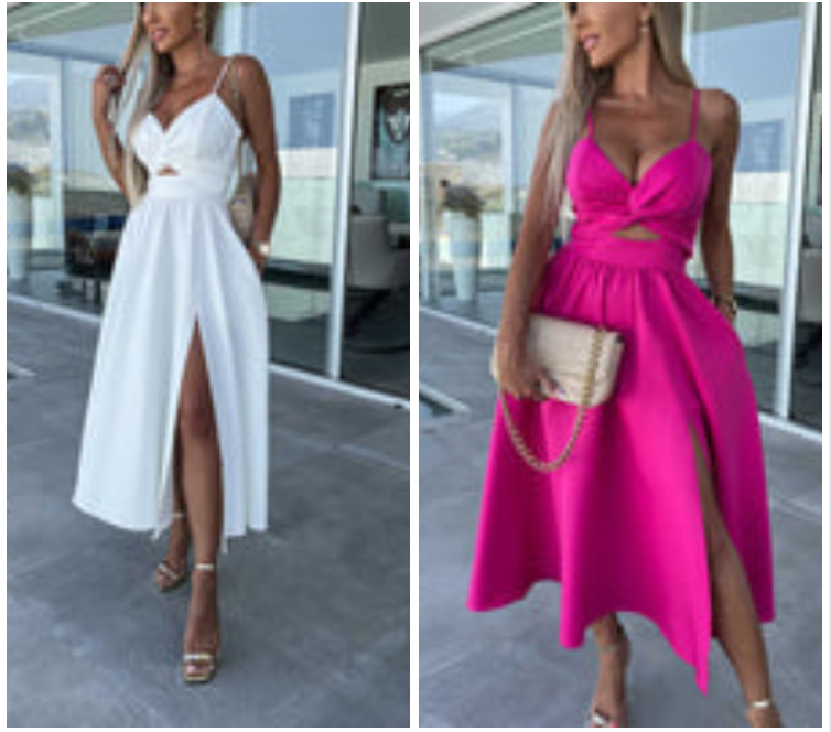 Vanette | Elegant Strappy Front Slit Midi Dress