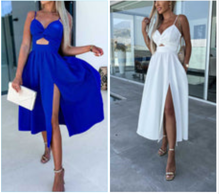 Vanette | Elegant Strappy Front Slit Midi Dress