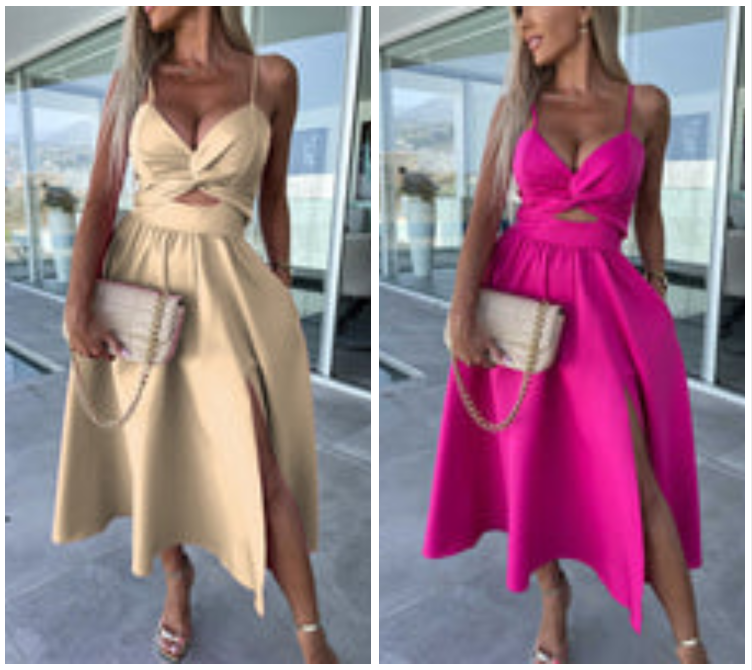 Vanette | Elegant Strappy Front Slit Midi Dress