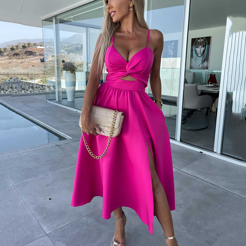 Vanette | Elegant Strappy Front Slit Midi Dress